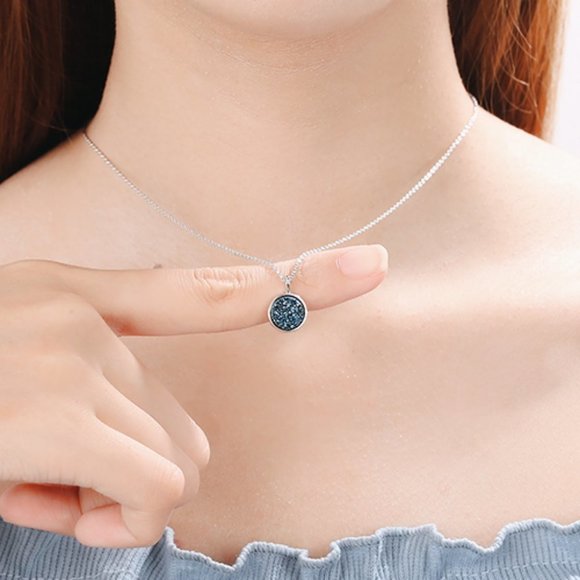 NEW Sterling Silver Blue Druzy Crystal Necklace - Picture 2 of 10